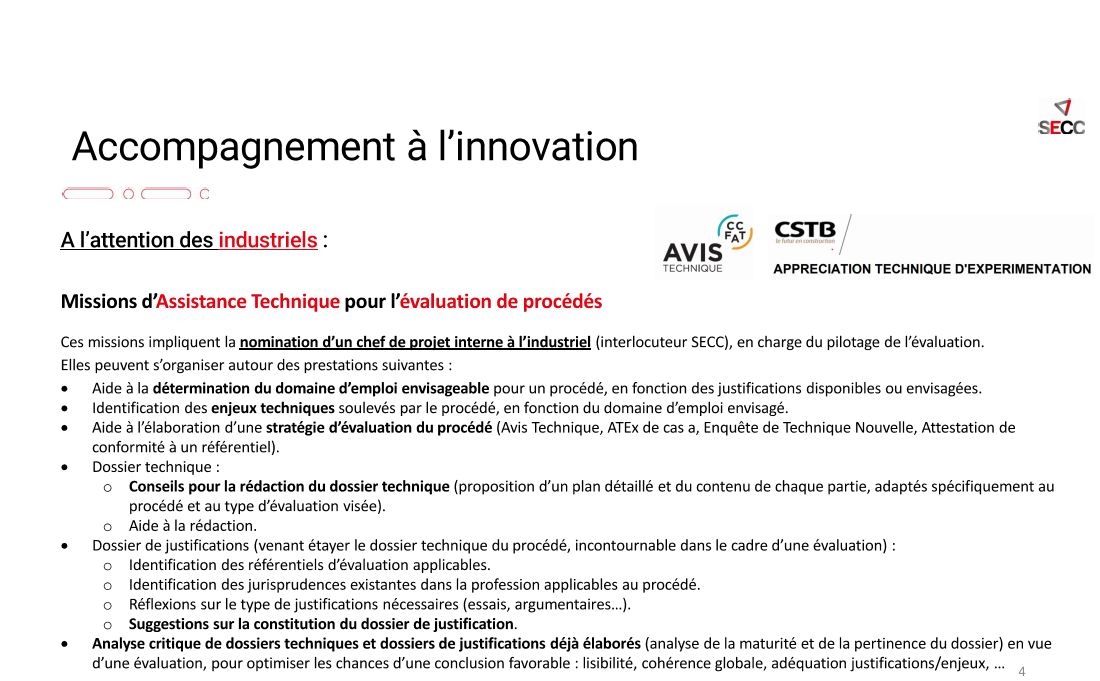 ACCOMPAGNEMENT A  L'INNOVATION A L'ATTENTION DES INDUSTRIELS