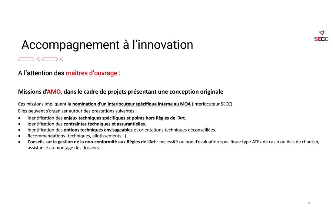 ACCOMPAGNEMENT A  L'INNOVATION A L'ATTENTION DES MAITRES D'OUVRAGE